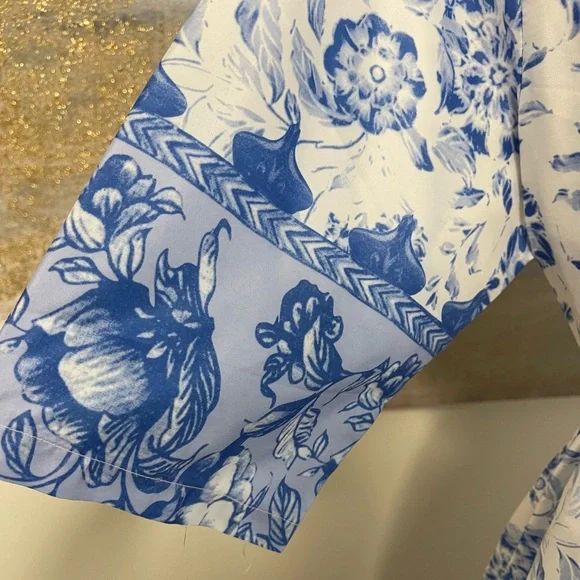 🥳SUMMER🥳 MALDILA BLUE/White Boho Midi Dress, Size L - Picture 4 of 9